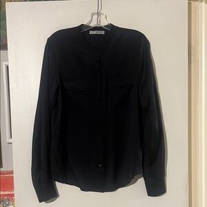 Vince collarless button front shirt. Flap pockets